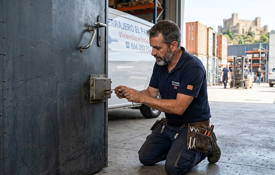 Cerrajero instalando seguridad en puerta de El Papiol